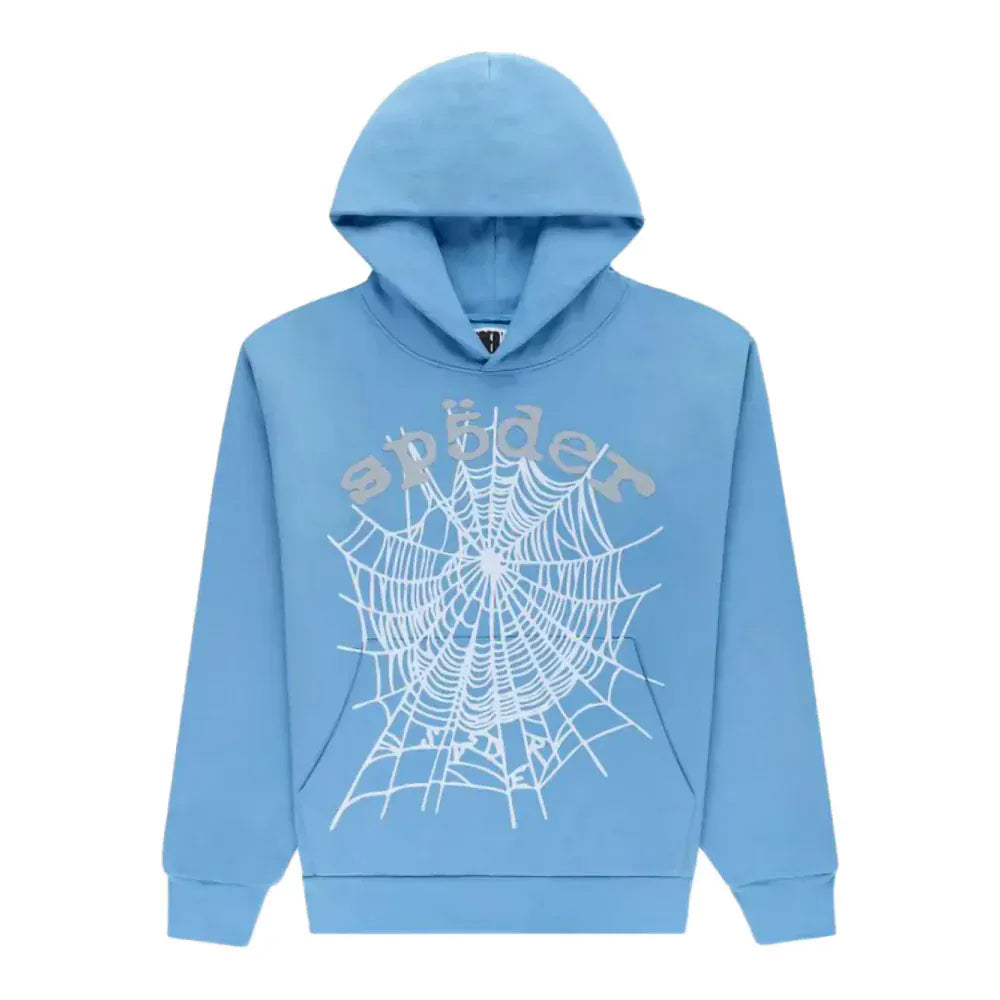 Sp5der Hoodie 440GSM – Sky Blue Heavyweight Spider Web Oversized