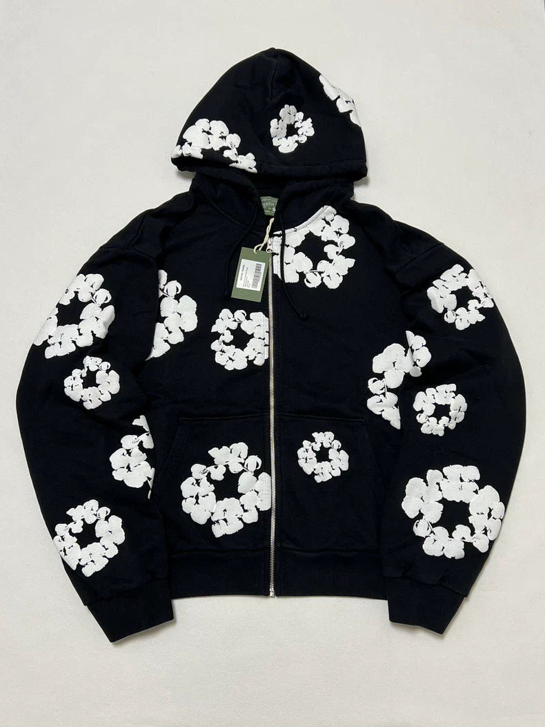 Black Denim Tears Hoodie | Cotton Wreath Puff Print – VØVRS