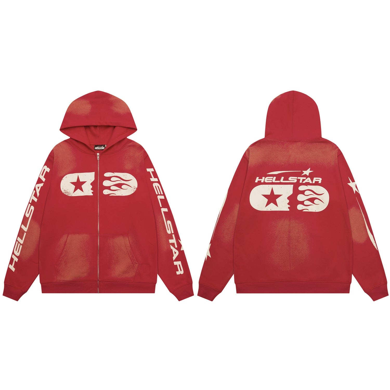 HELLSTAR レッドカラー　US drip サイズS 超美品 Red Star Flame Zip-Up Hellstar Hoodie - VØVRS