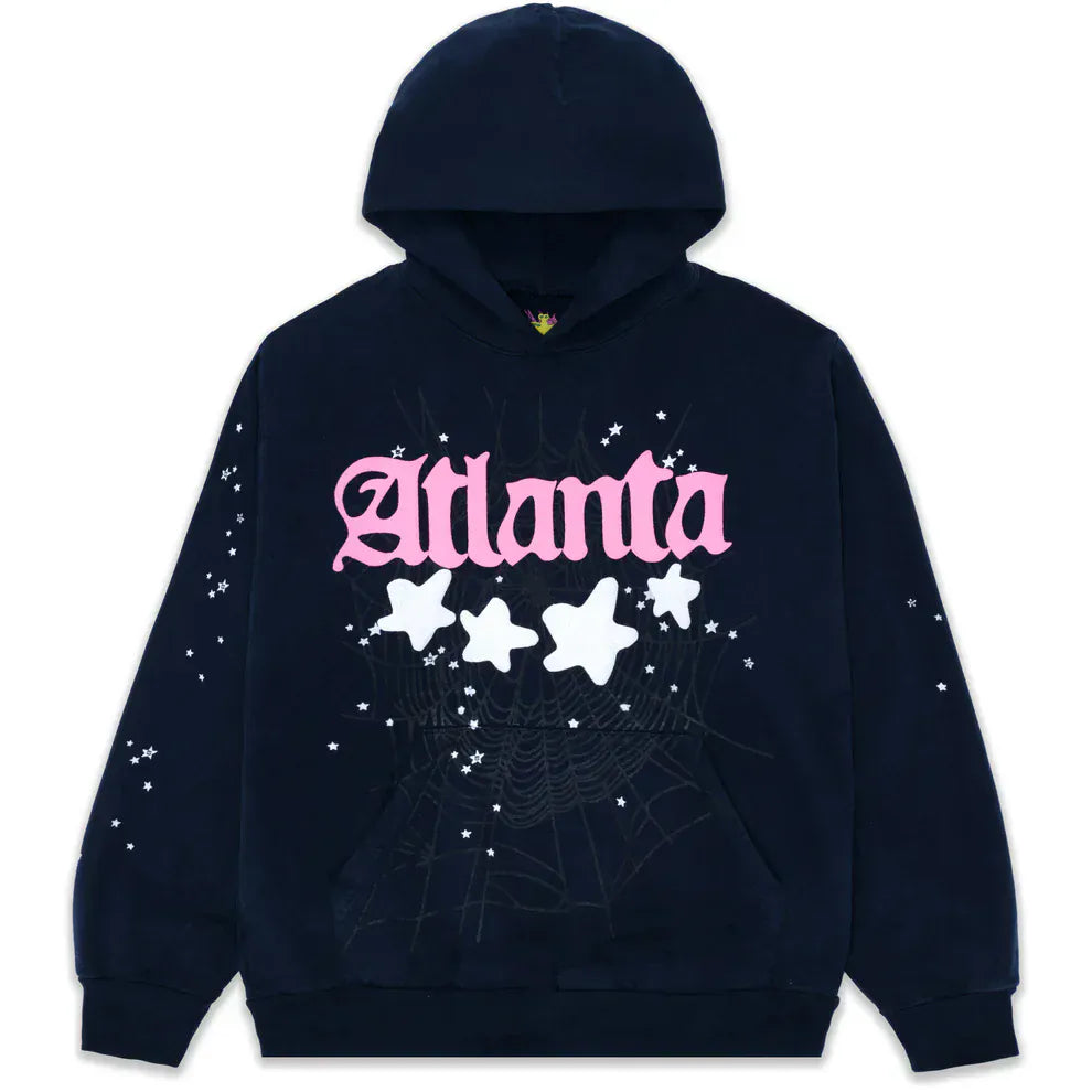 Sp5der “Atlanta Nights” Hoodie 440GSM – Navy Blue Heavyweight