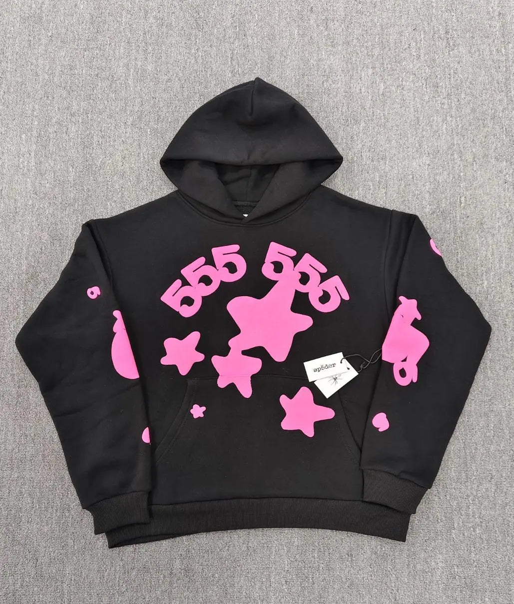 Sp5der 555 Black Pink Star Hoodie | 100% Cotton – VØVRS