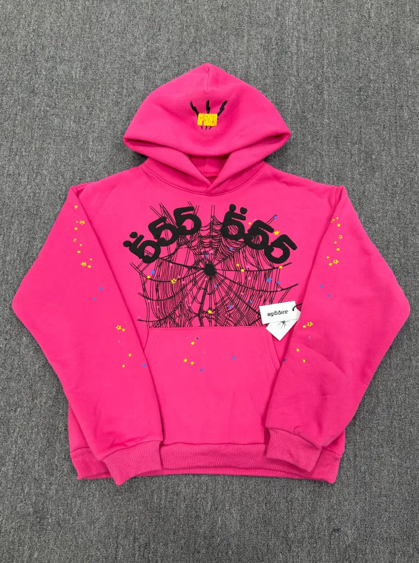 Sp5der 555 Pink Hoodie - Web Graphic Streetwear – VØVRS