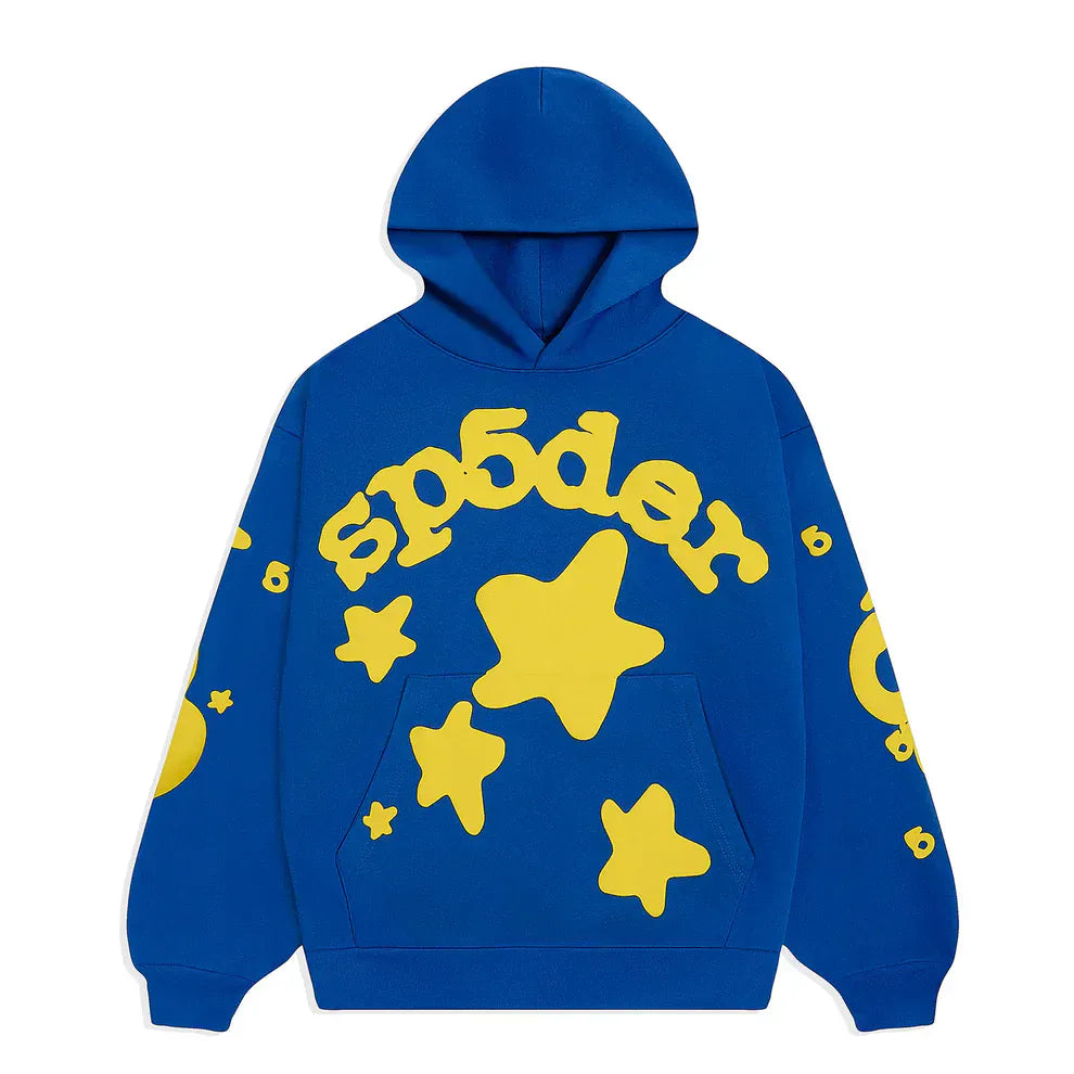 Sp5der Hoodie 440GSM – Royal Blue & Yellow Star Oversized