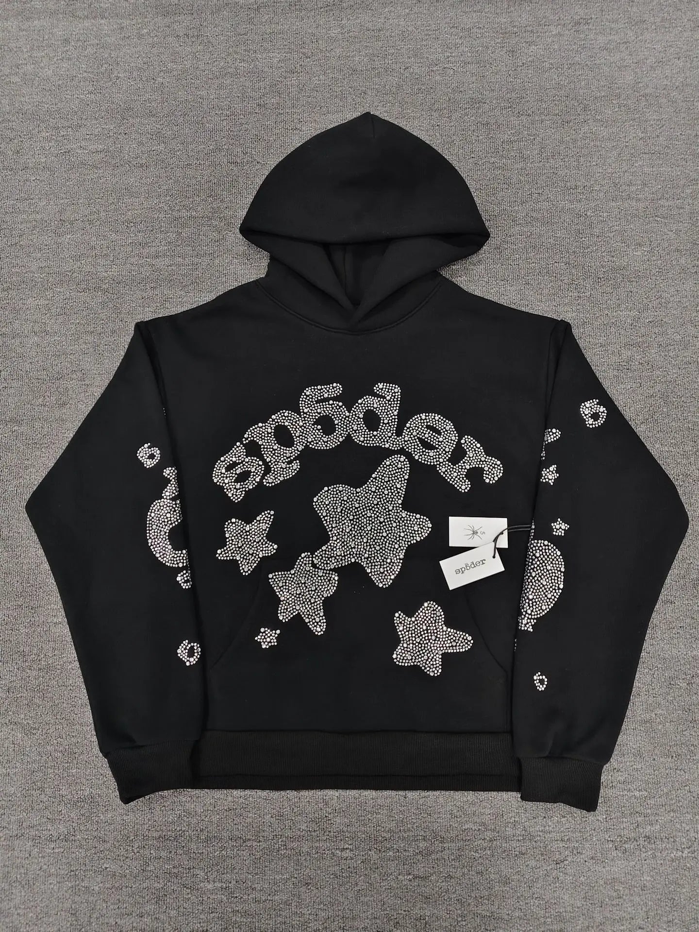 Black Sp5der Rhinestone Star Hoodie | 100% Cotton – VØVRS