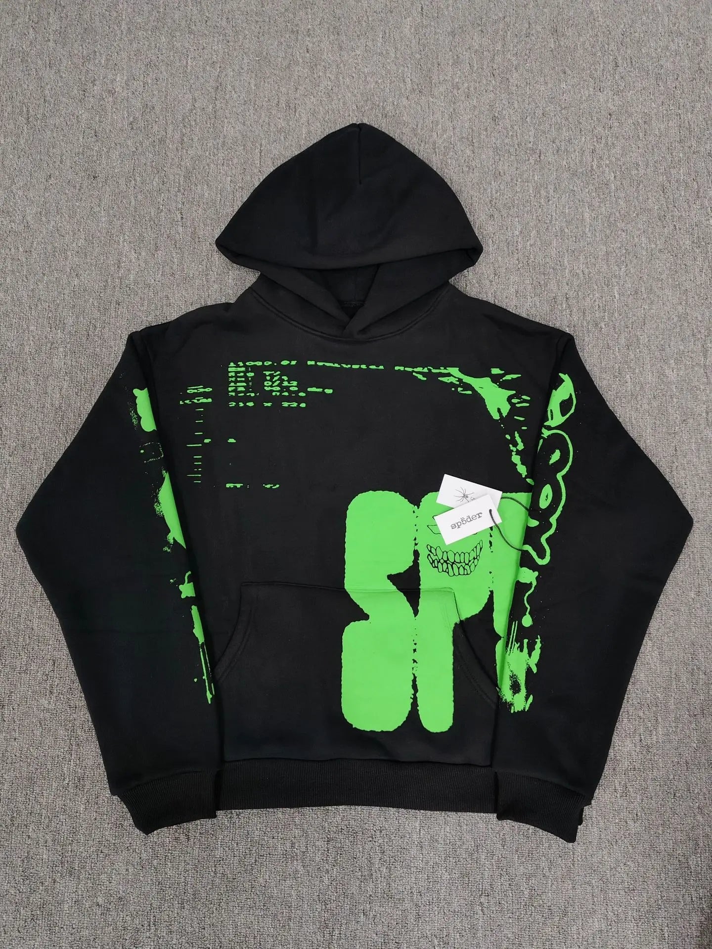 Black Sp5der Hoodie | Neon Green Skull Graphic – VØVRS