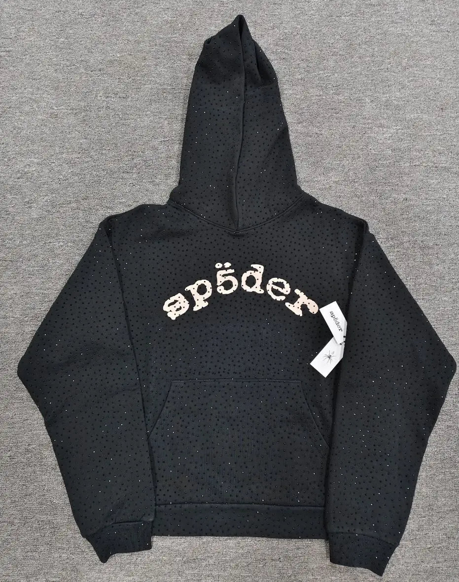 Black Rhinestone Hoodie | Sp5der Cream Arch Detail – VØVRS