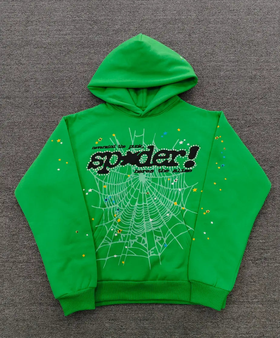 SP5DER パーカー グリーン サイズS ネオングリーンフーディー | Sp5derスパイダーウェブグラフィック – VØVRS