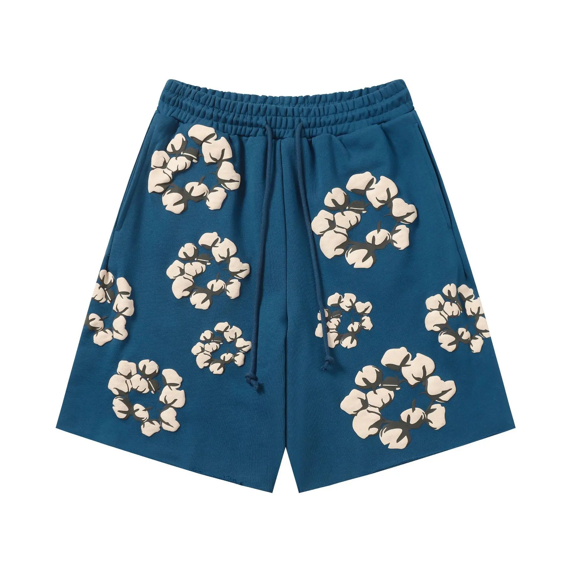 DENIM TEARS風ネイビー ショートパンツ ブルーコットンリースショーツ | デニムティアーズ プリントコットン