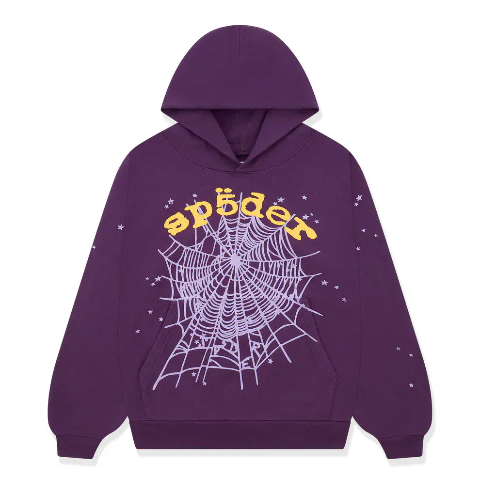 Sp5der Web Hoodie 440GSM – Deep Purple & Yellow Heavyweight