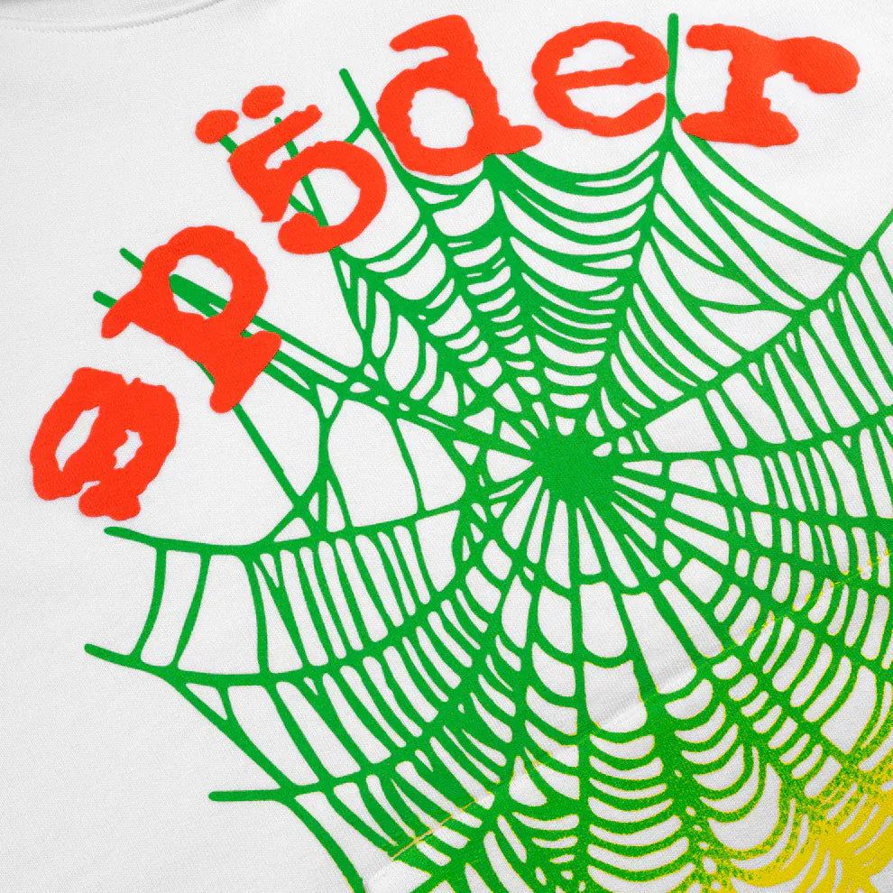Sp5der “Toxic Web” Hoodie – White & Neon Lime 440GSM Heavyweight Oversized Streetwear Pullover
