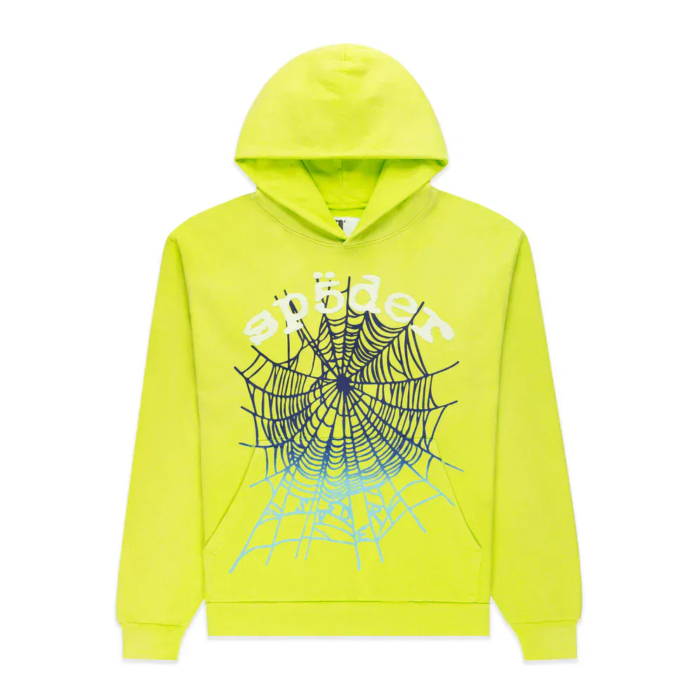 Sp5der Web Graphic Hoodie – Neon Green 440GSM Heavyweight Streetwear
