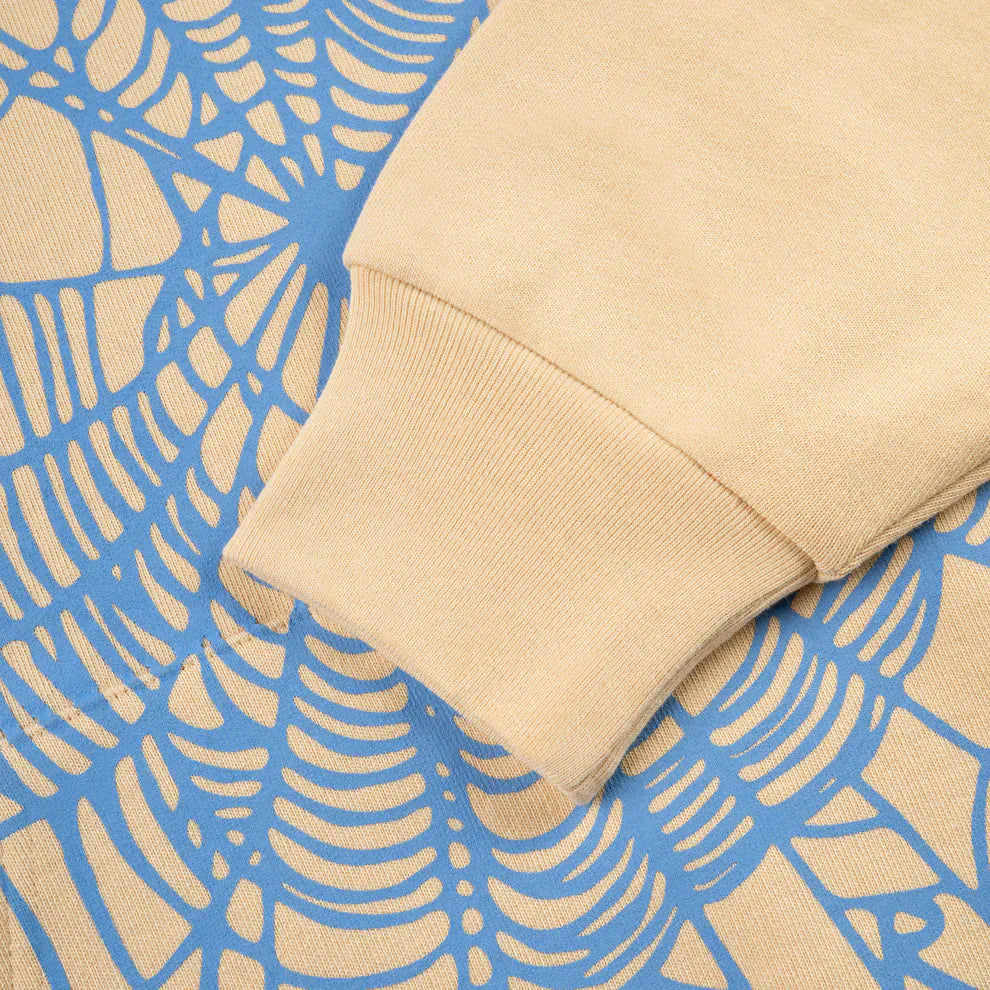 Sp5der “Sky Web” Hoodie – Cream / Blue / Green 440GSM Oversized Streetwear Pullover