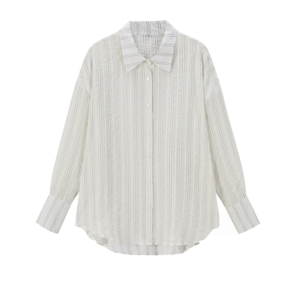 VØVRS Pinstripe White Long Sleeve Shirt, Oversized Button-Front