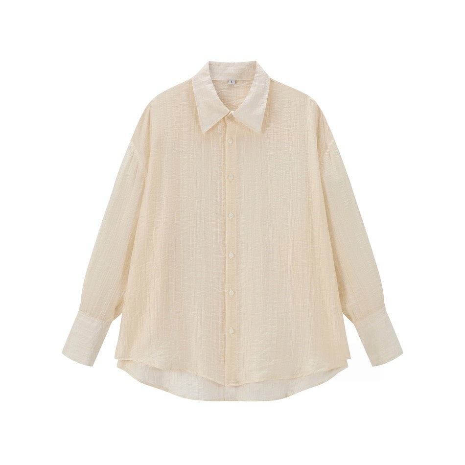 Oversized Long Sleeve Shirt in Light Yellow Apricot with Curved Hem
