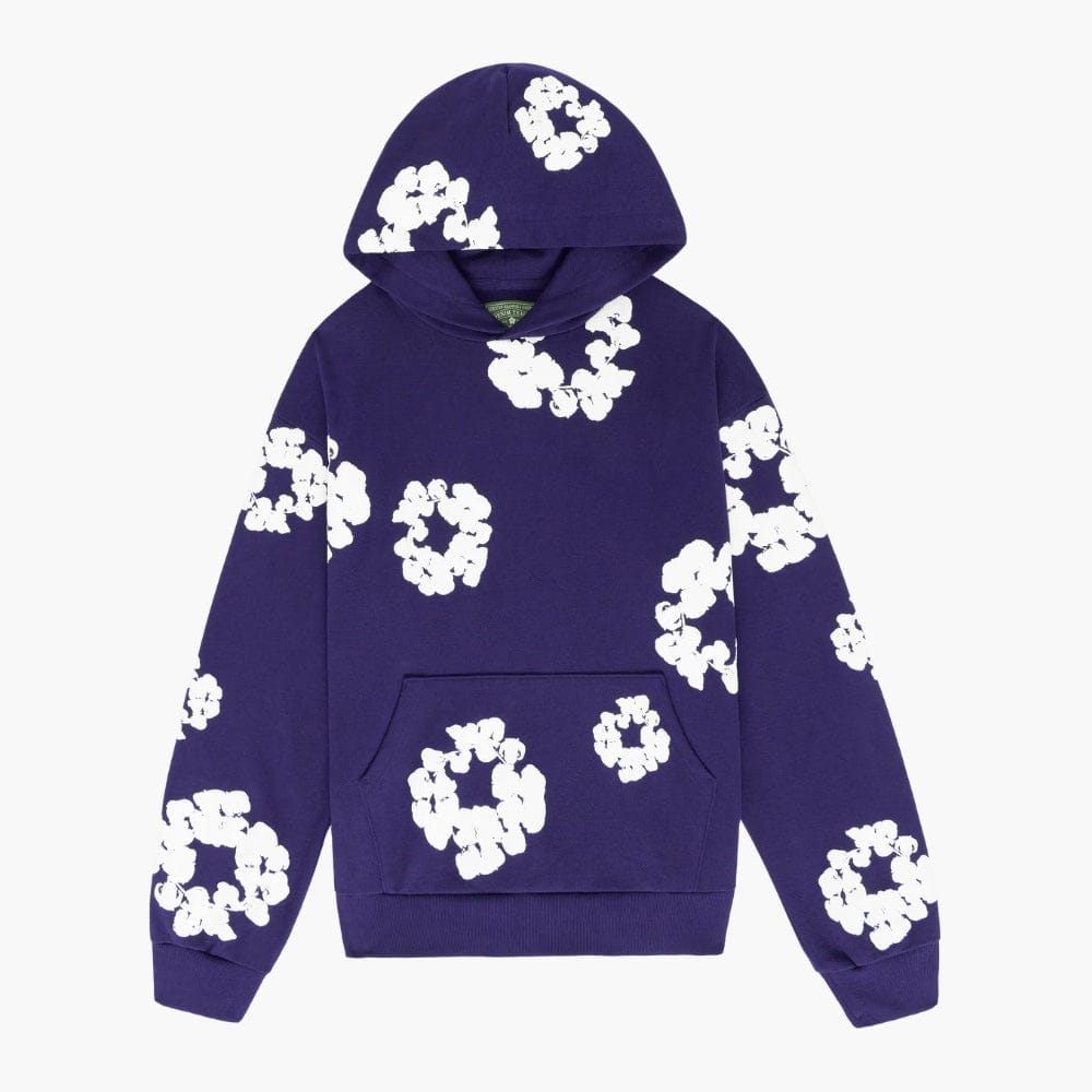 Purple “Cotton Wreath” Denim Tears Hoodie – White Floral Print Streetwear Pullover