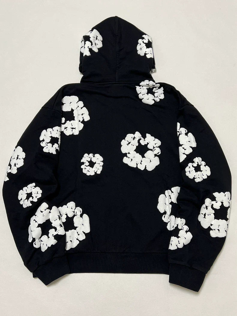 Denim Tears Cotton Wreath Zip Hoodie - Black / White