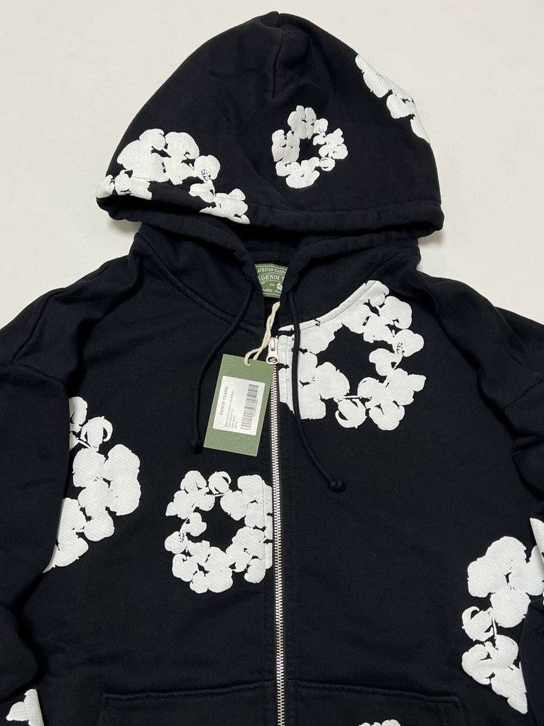 Denim Tears Cotton Wreath Zip Hoodie - Black / White
