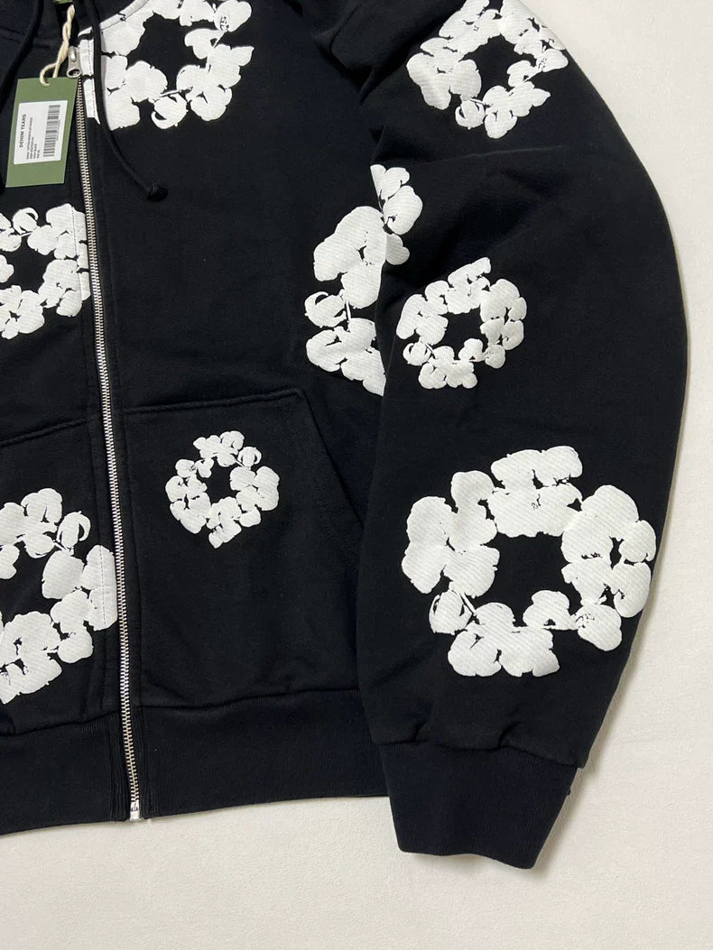 Denim Tears Cotton Wreath Zip Hoodie - Black / White