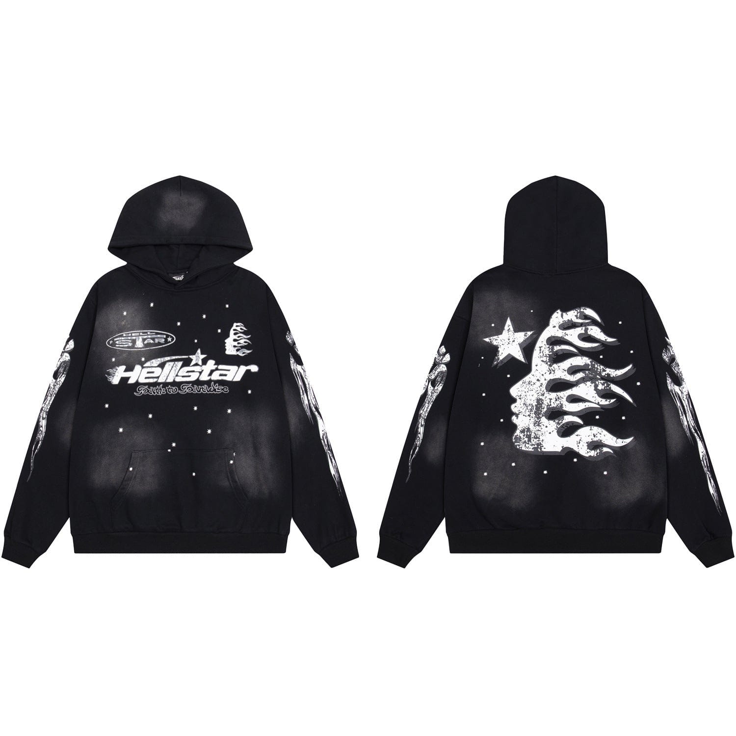 HELLSTAR グラフィックパーカー Sサイズ ヘルスターパーカー｜ブラック、ジップアップ、メンズストリートウェア