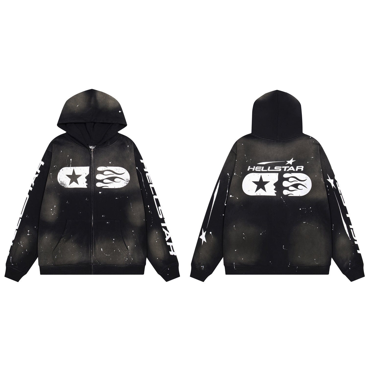 HELLSTAR グラフィックパーカー Sサイズ ヘルスターパーカー｜ブラック、ジップアップ、メンズストリートウェア