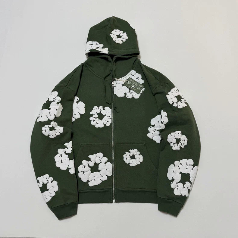 Denim Tears Cotton Wreath Zip-Up Hoodie Green