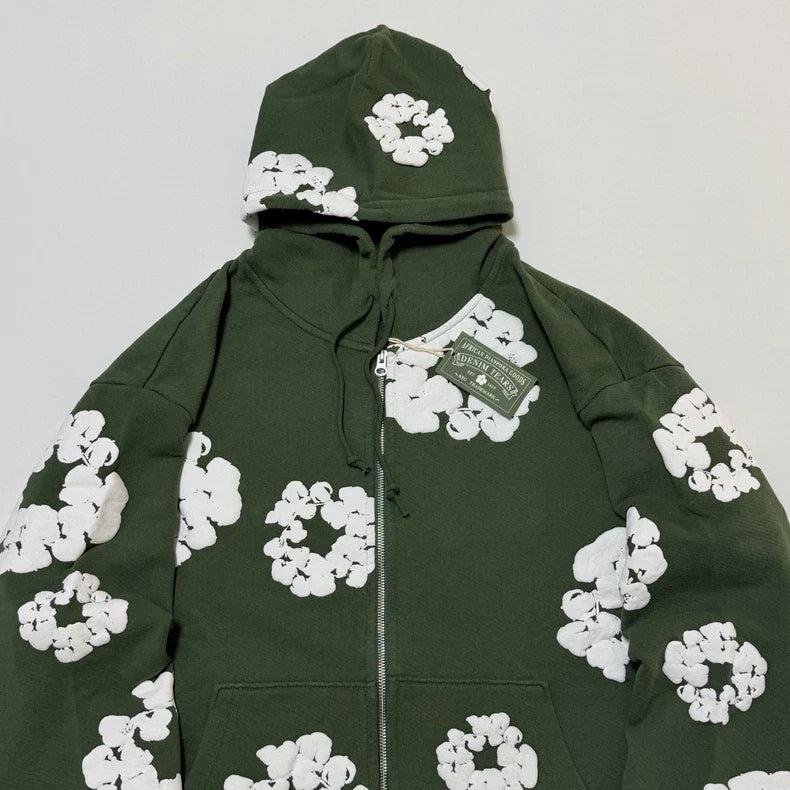 Denim Tears Cotton Wreath Zip-Up Hoodie Green