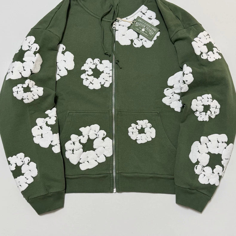 Denim Tears Cotton Wreath Zip-Up Hoodie Green