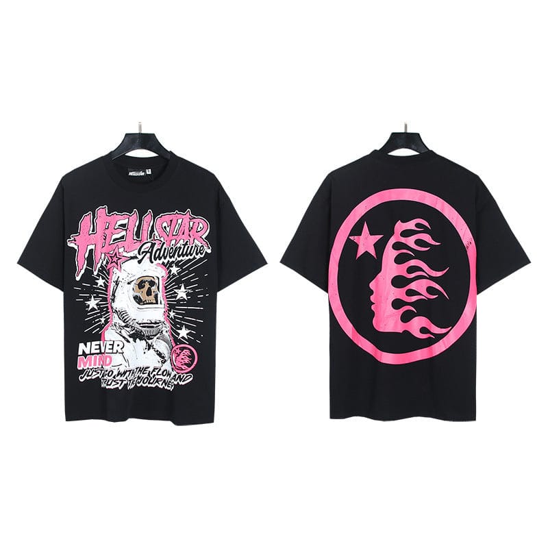 Authentic Hellstar Flame Skull Graphic T-Shirt in Black/Pink