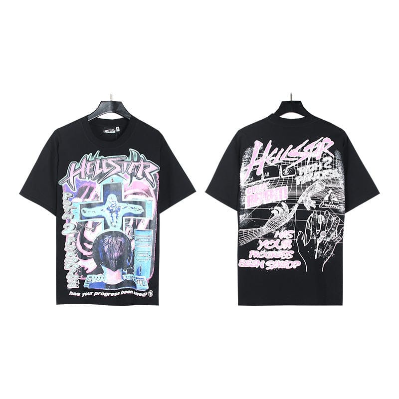 Hellstar Retro Gaming Progress Saved Graphic T-Shirt with Neon Pink Typography