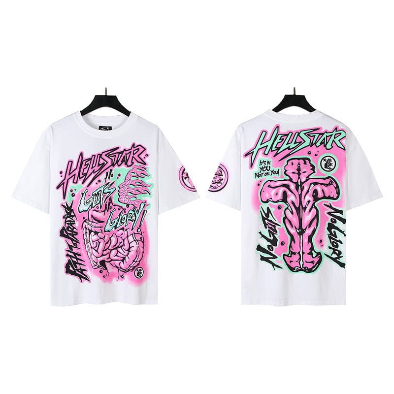 Hellstar Pink Brain Graffiti T-Shirt with Neon Mint Accents