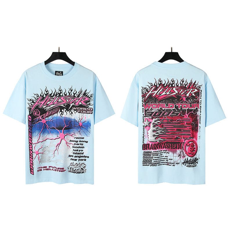 Hellstar World Tour Lightning Brain Graphic T-Shirt in Ice Blue