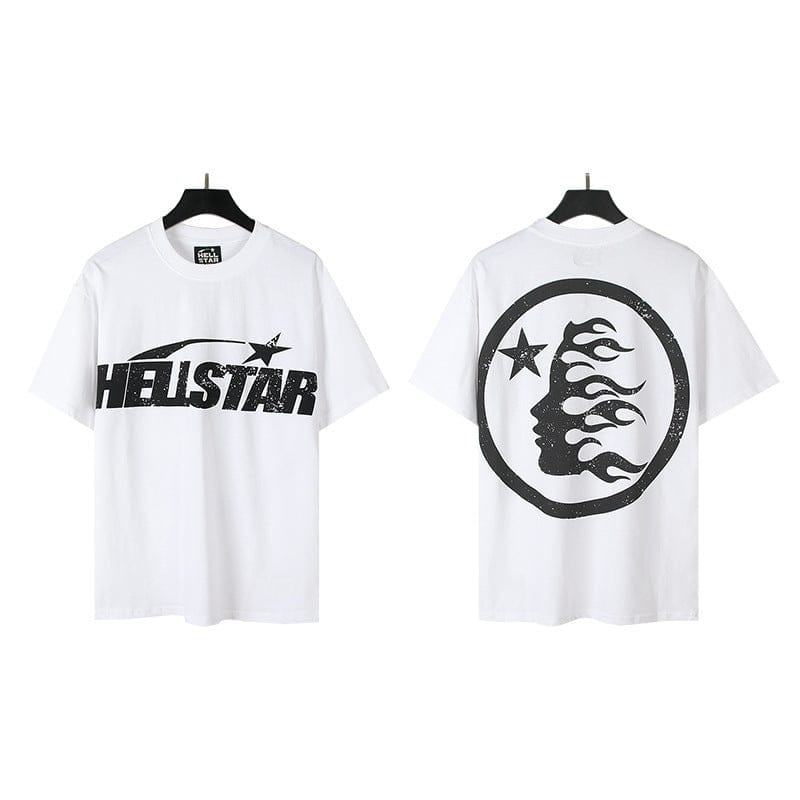 Hellstar Vintage Distressed Circle Flame Logo T-Shirt in Pure White