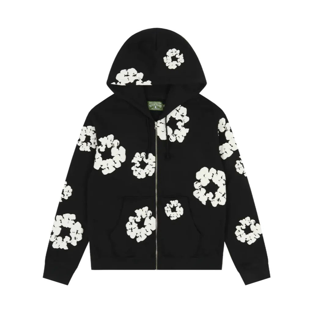 Denim Tears Cotton Wreath Zip Hoodie - Black / White