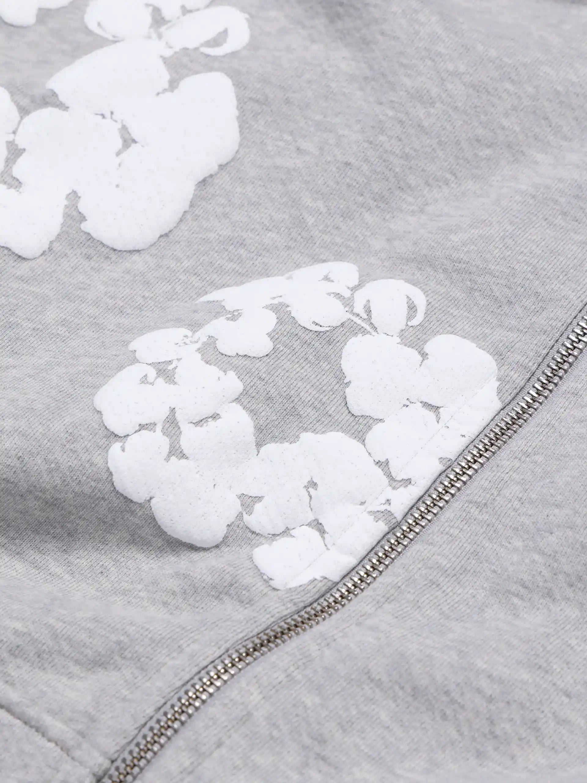 Denim Tears Cotton Wreath Puff Print Zip Hoodie Grey