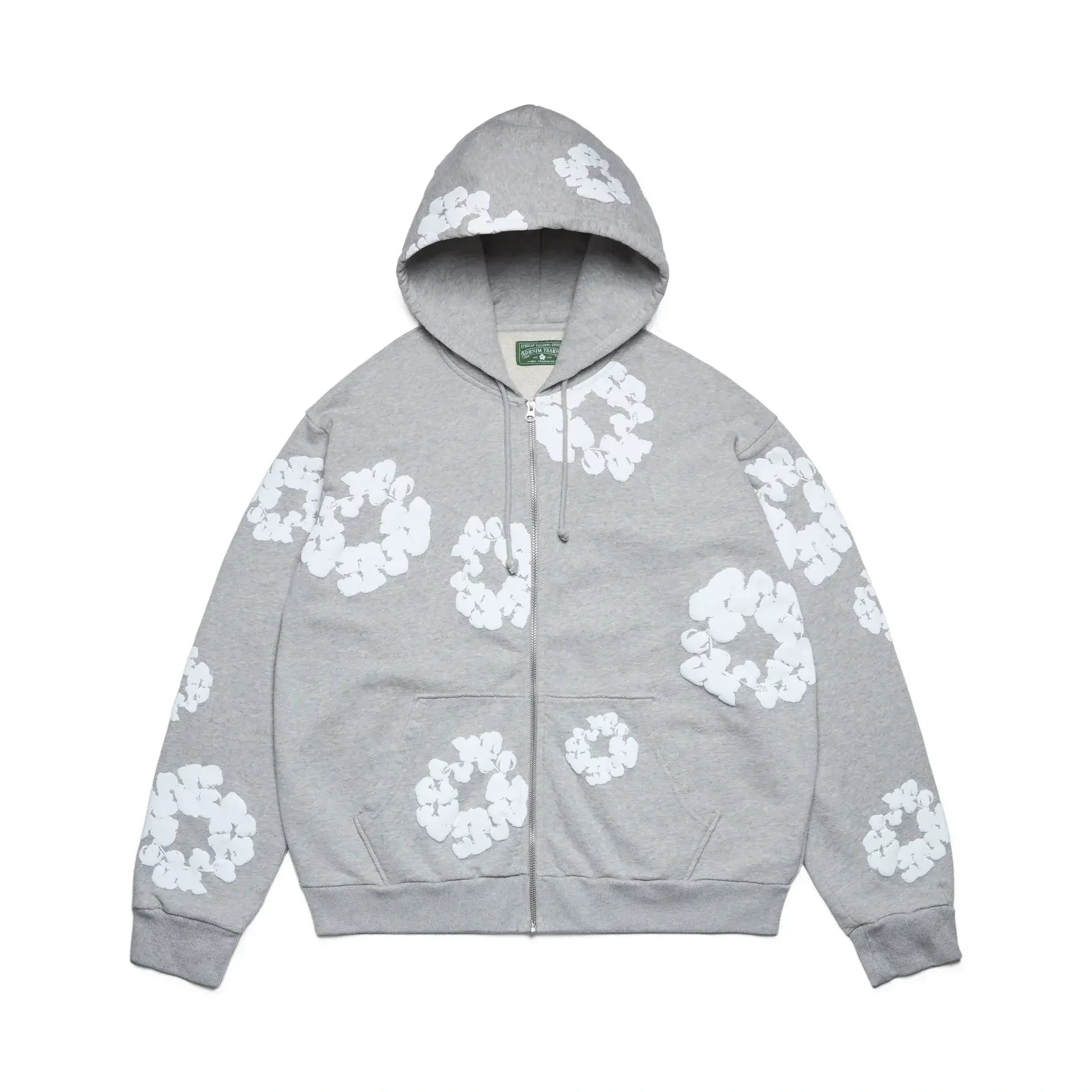 Denim Tears Cotton Wreath Puff Print Zip Hoodie Grey