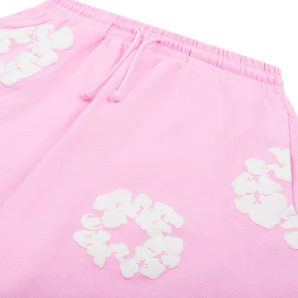 Pink “Cotton Wreath” Denim Tears Sweatpants – White Floral Print Streetwear Pants