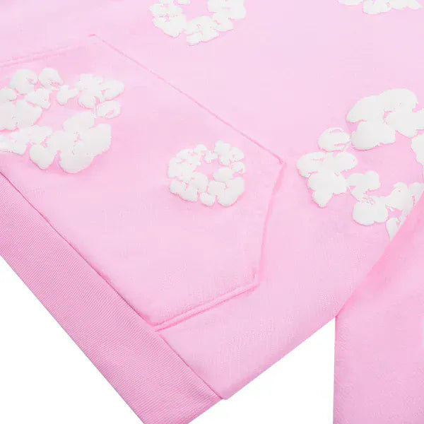 Pink “Cotton Wreath” Denim Tears Hoodie – White Floral Print Streetwear Pullover