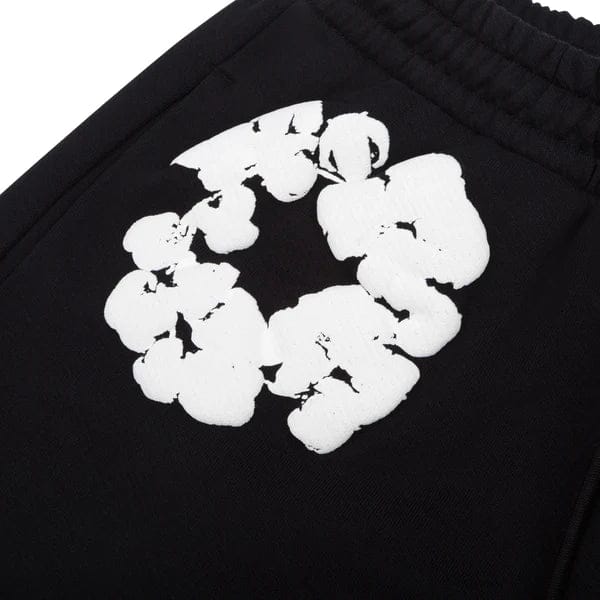Black “Cotton Wreath” Denim Tears Sweatpants – White Floral Print Streetwear Pants