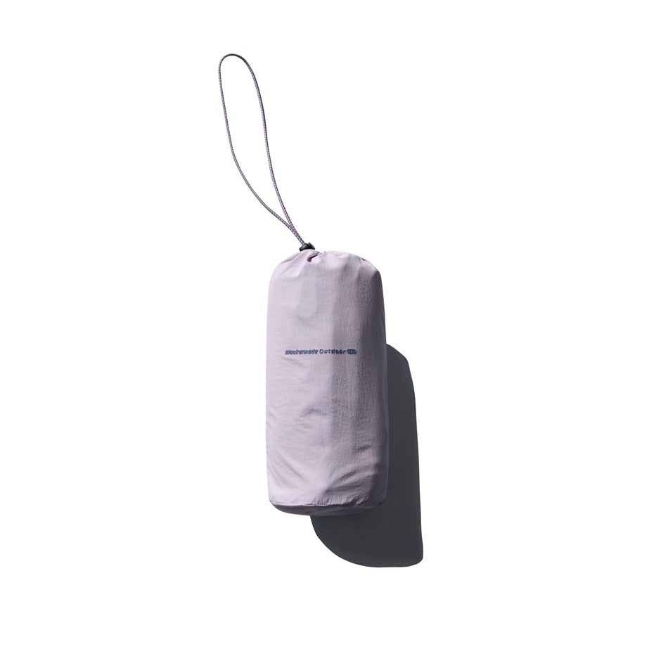 Light lavender drawstring storage pouch with a long cord loop, shown against white.