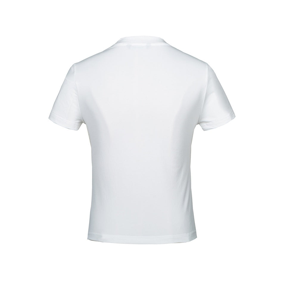 Back view of a plain white short-sleeve crew-neck T-shirt.