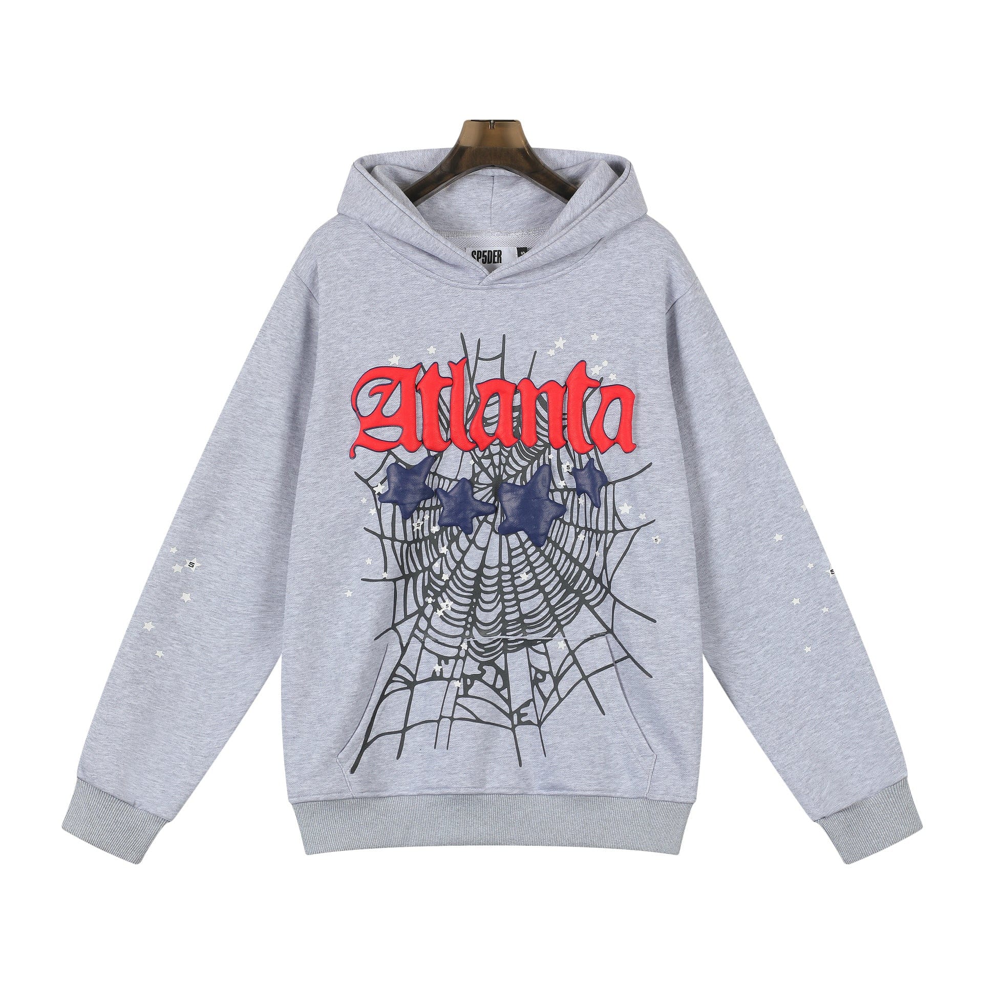 Sp5der “Atlanta Web” Hoodie – Grey / Red / Navy 440GSM Oversized