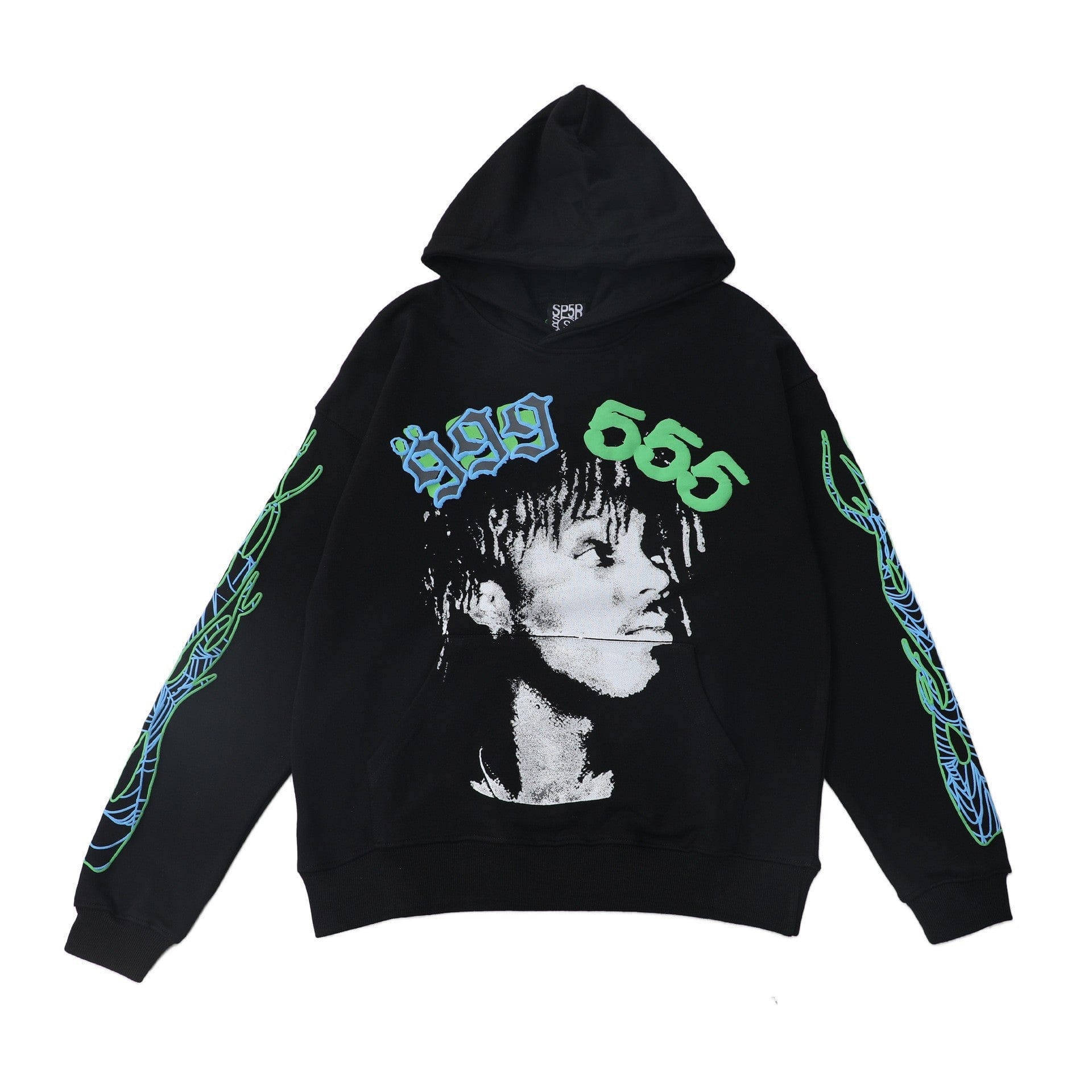 Sp5der “999 555 Legacy” Hoodie – Black / Green / Blue 440GSM Heavyweight Streetwear Pullover