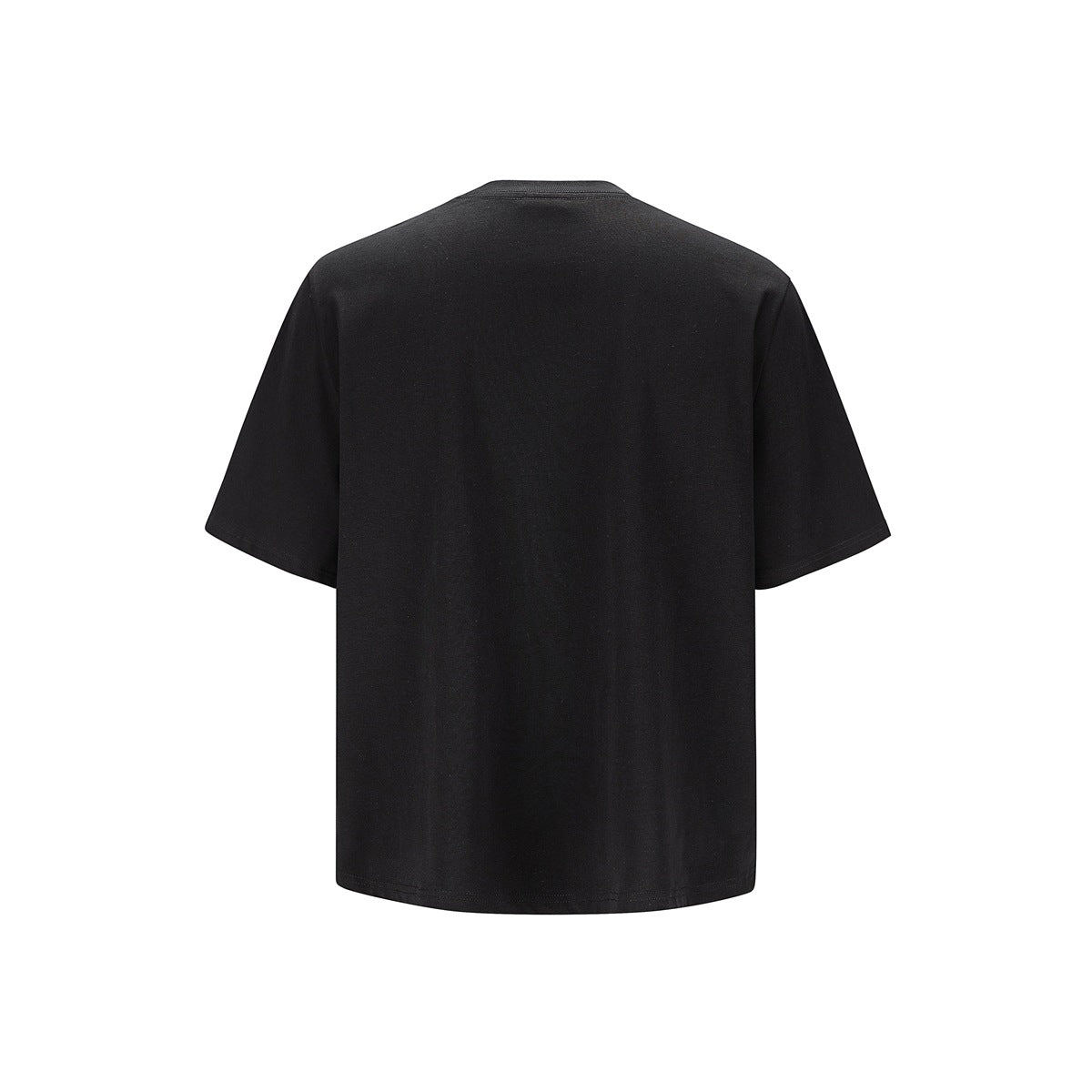 Back view of a plain black short-sleeve crew-neck T-shirt.