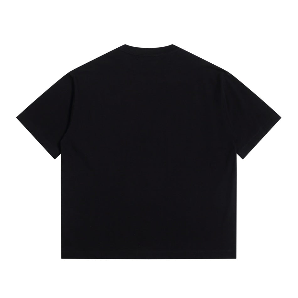 Back view of a plain black short-sleeve crew-neck T-shirt.