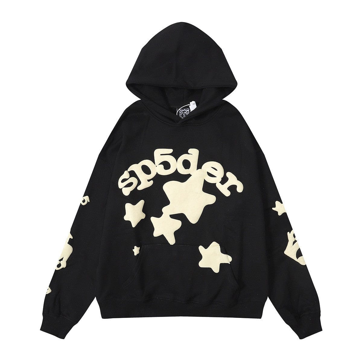Sp5der “Star Cluster” Hoodie – Black & Cream 440GSM Heavyweight Oversized Streetwear Pullover
