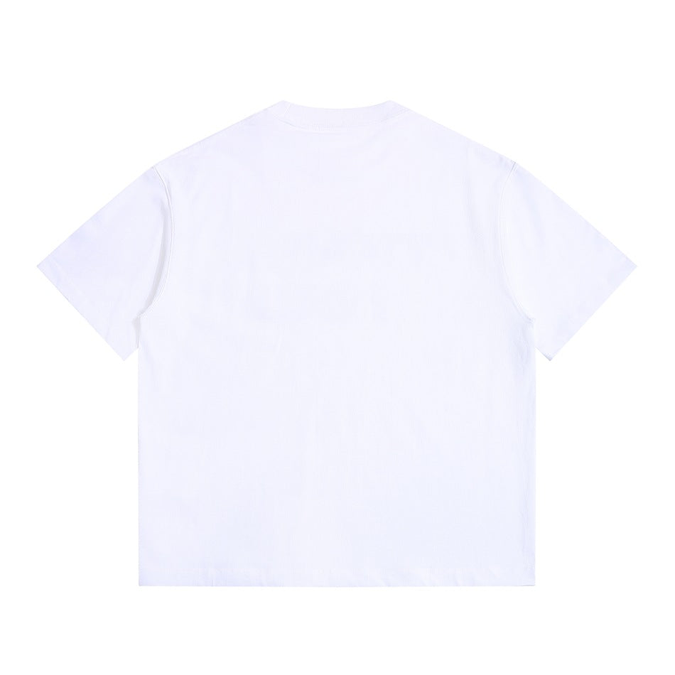 White short-sleeve crew-neck T-shirt, plain back view, flat lay
