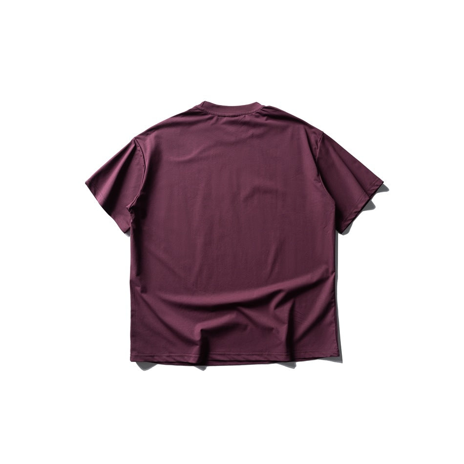 Plain burgundy short-sleeve T-shirt shown from the back.