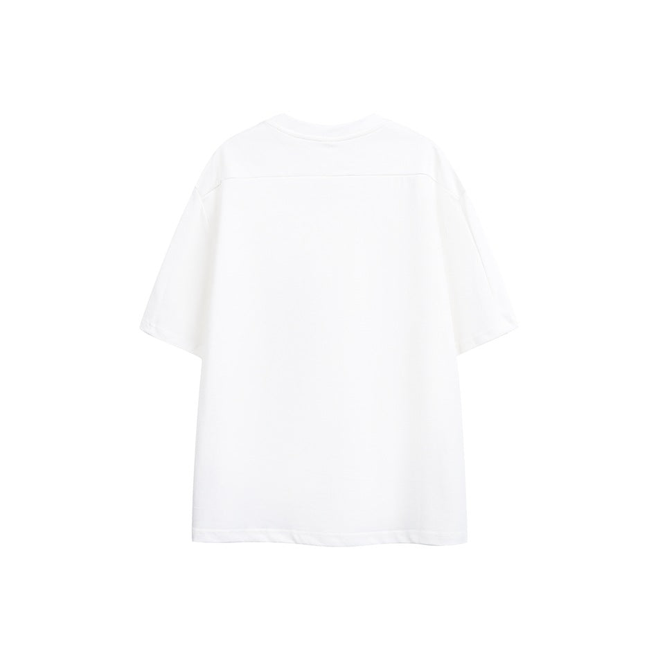 Back view of a plain white short-sleeve crew-neck T-shirt, shown flat against a white background.