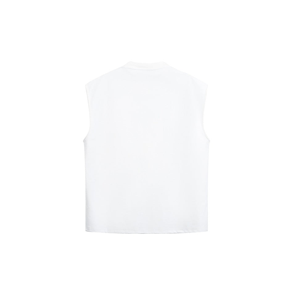Plain white sleeveless crew-neck top shown from the back.