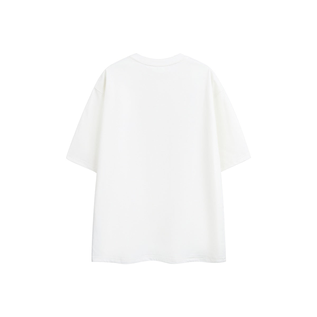 Plain white short-sleeve crew-neck T-shirt shown from the back on a white background.